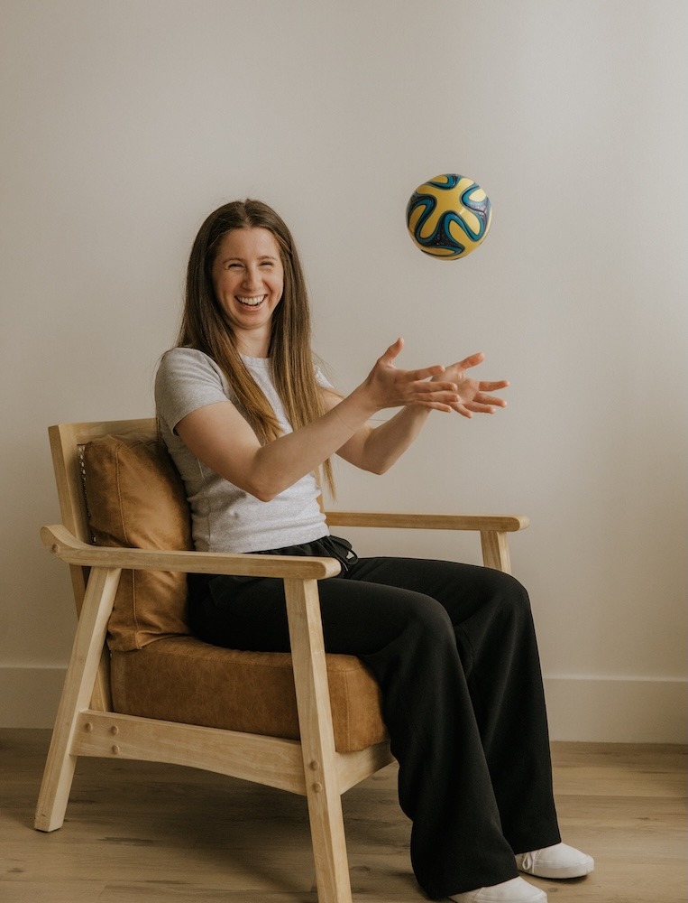 Veronica Rogovsky physiotherapist at Triada Health Ottawa demonstrating her love of soccer